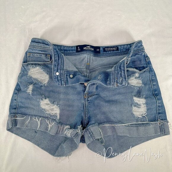 Hollister High-Rise Distressed Button Fly 3" Mom Shorts Size 27 - Picture 8 of 10